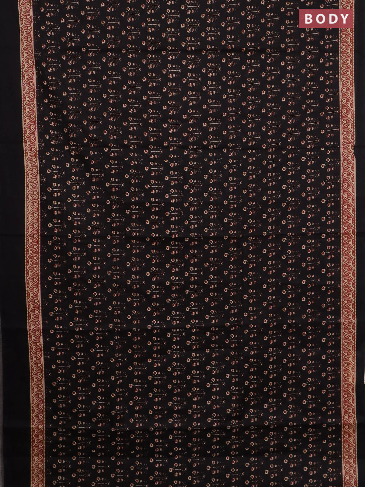 Jaipur cotton saree black and maroon with allover floral buttas and printed border - Image 2
