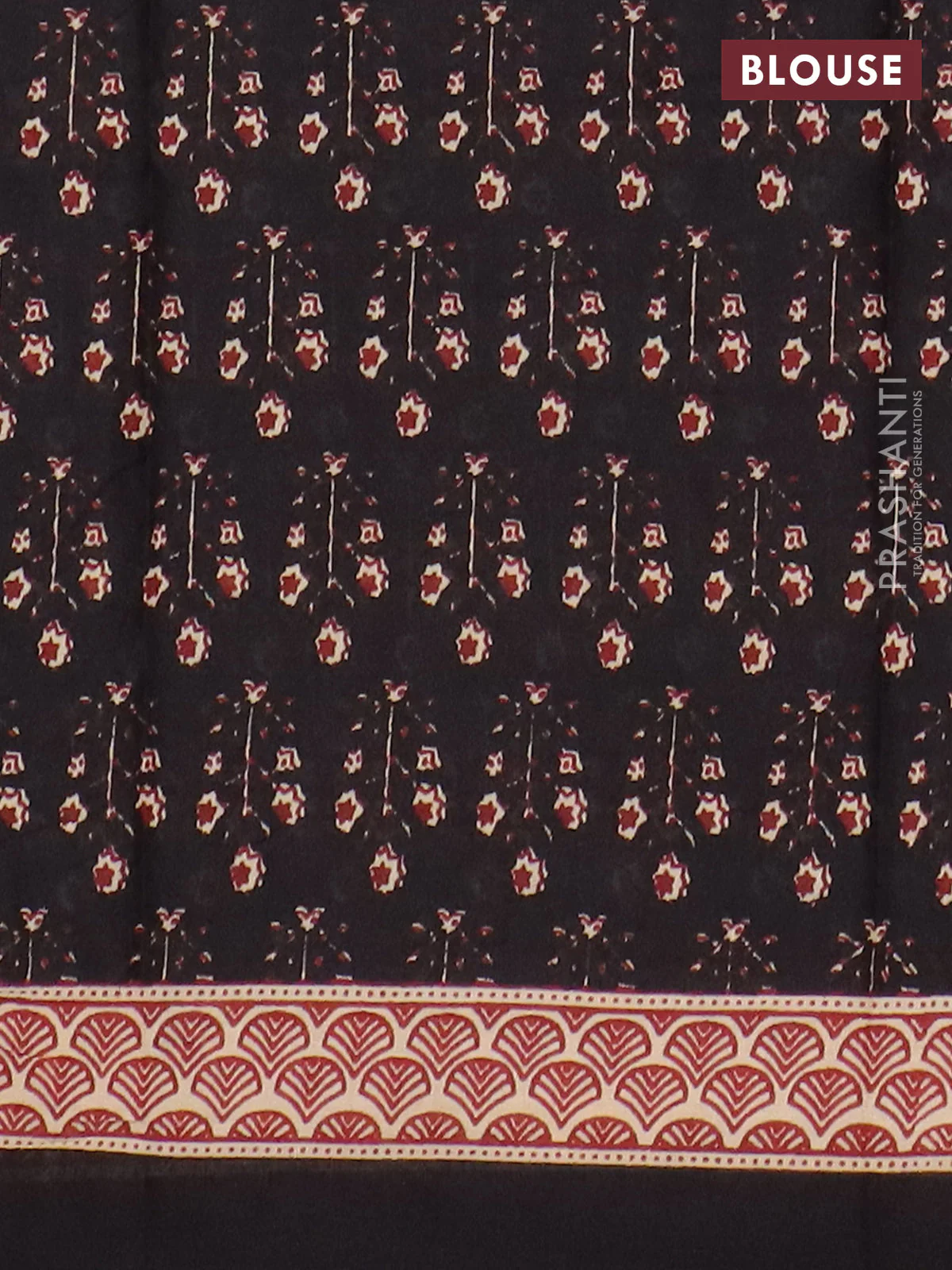 Jaipur cotton saree black and maroon with allover floral buttas and printed border - Image 4