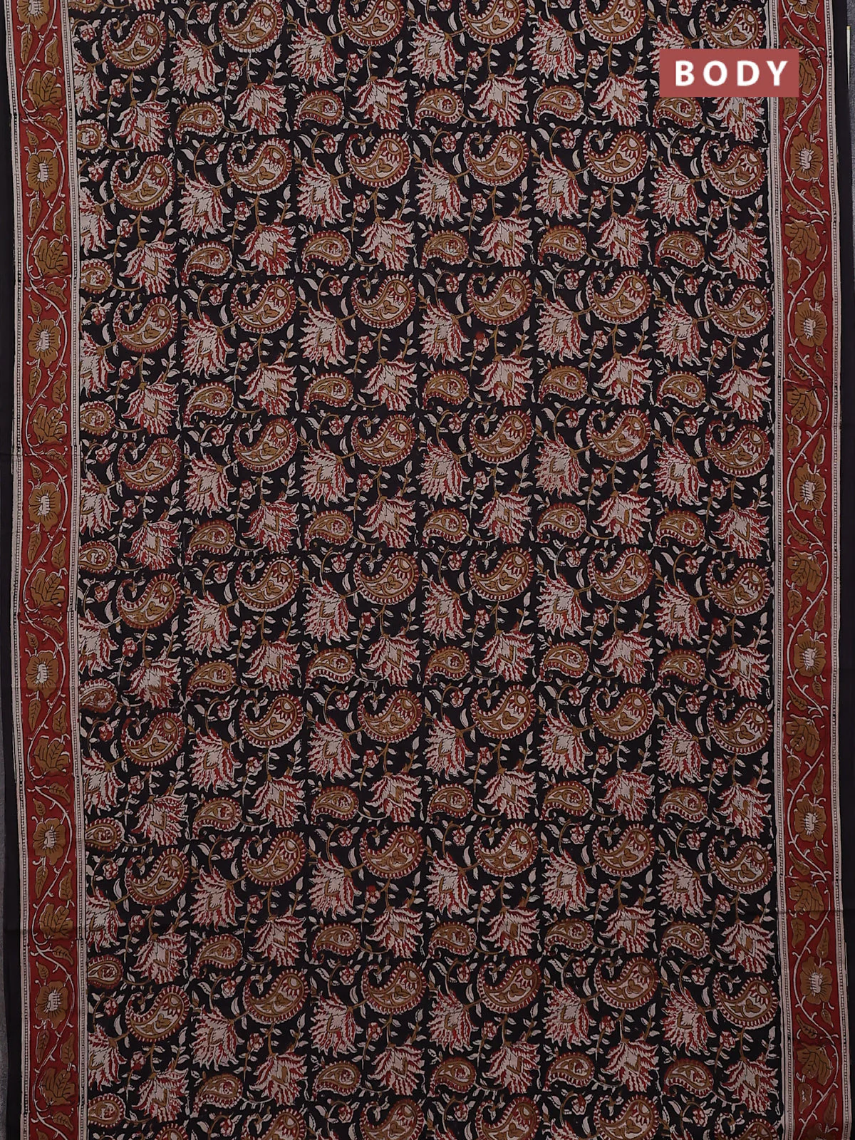 Jaipur cotton saree black and maroon with allover kalamkari prints and printed border - Image 2