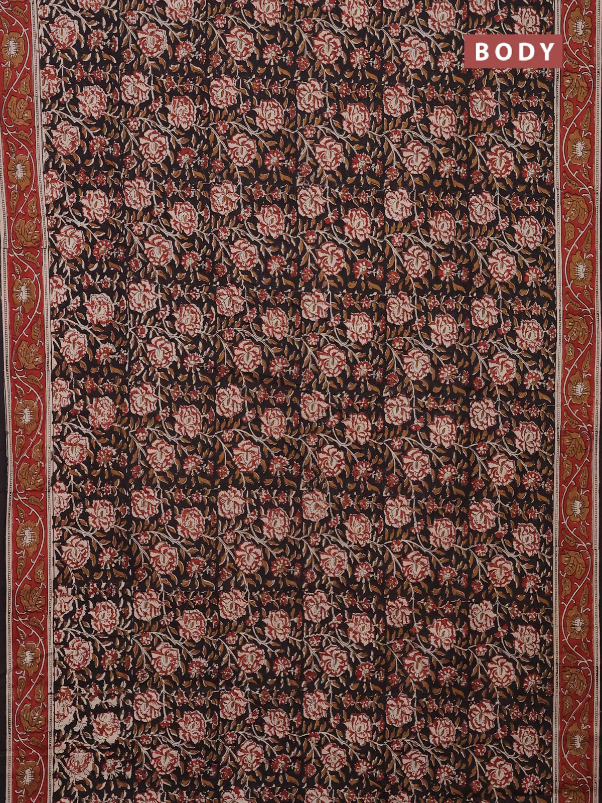 Jaipur cotton saree black and maroon with allover kalamkari prints and printed border - Image 2