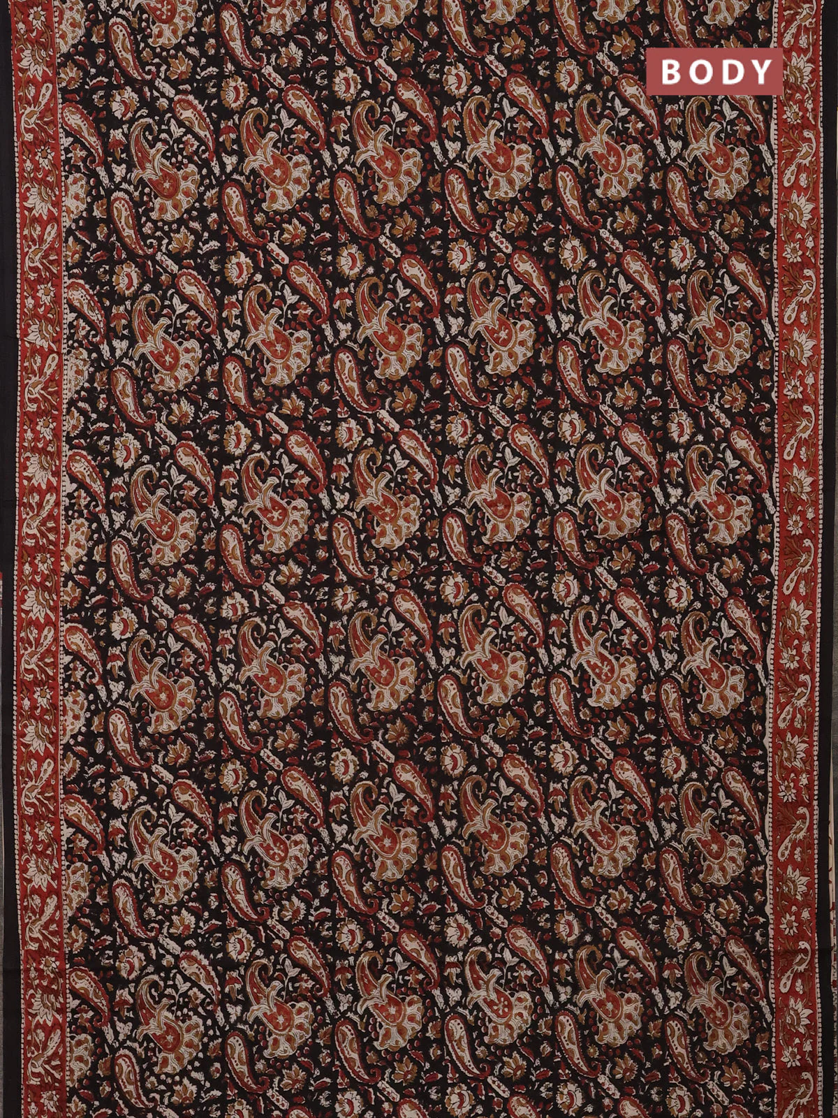 Jaipur cotton saree black and marron with allover kalamkari prints and printed border - Image 2