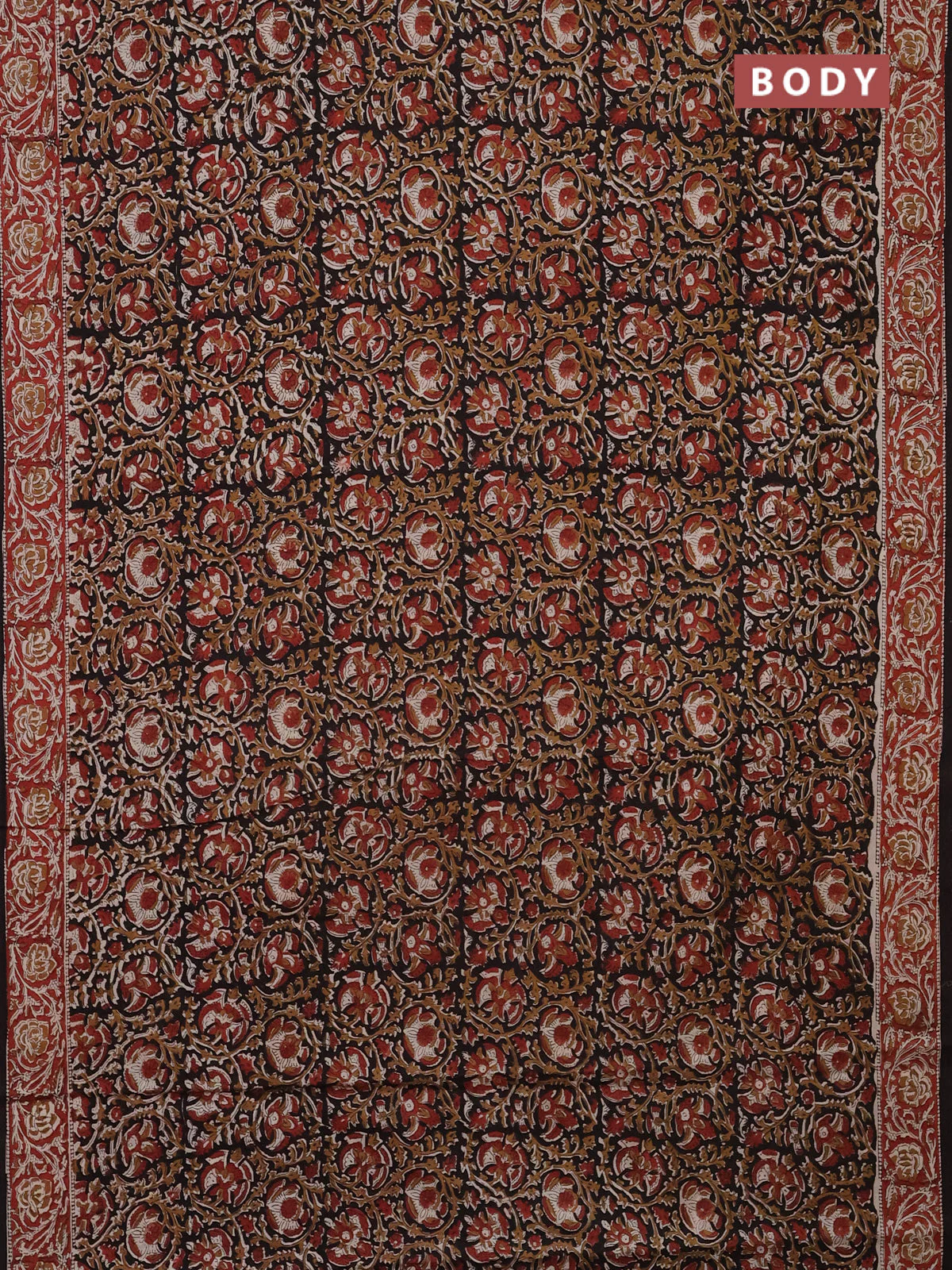 Jaipur cotton saree black and marron with allover kalamkari prints and printed border - Image 2