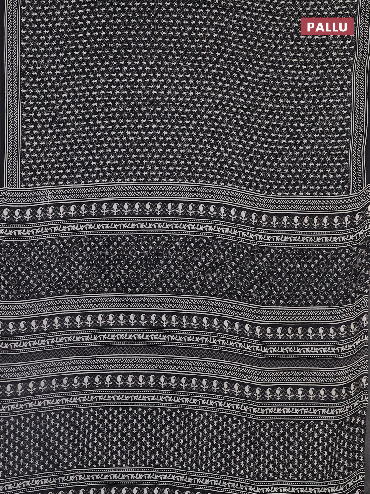 Jaipur cotton saree black and white with allover butta prints and printed border - Image 3