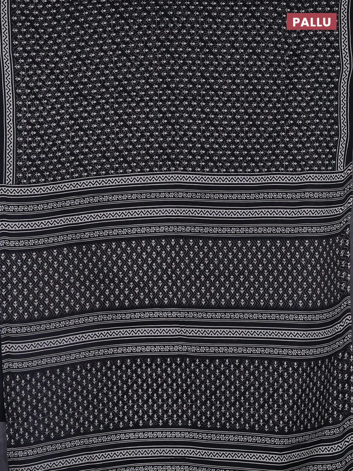 Jaipur cotton saree black with allover dabu prints and printed border - Image 3
