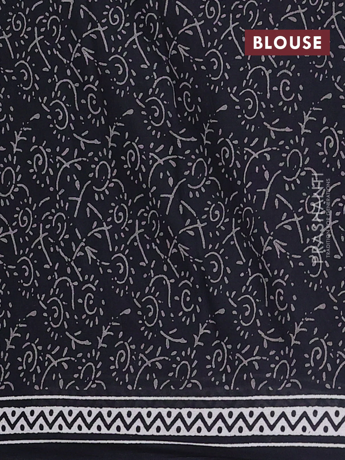 Jaipur cotton saree black with allover dabu prints and printed border - Image 4