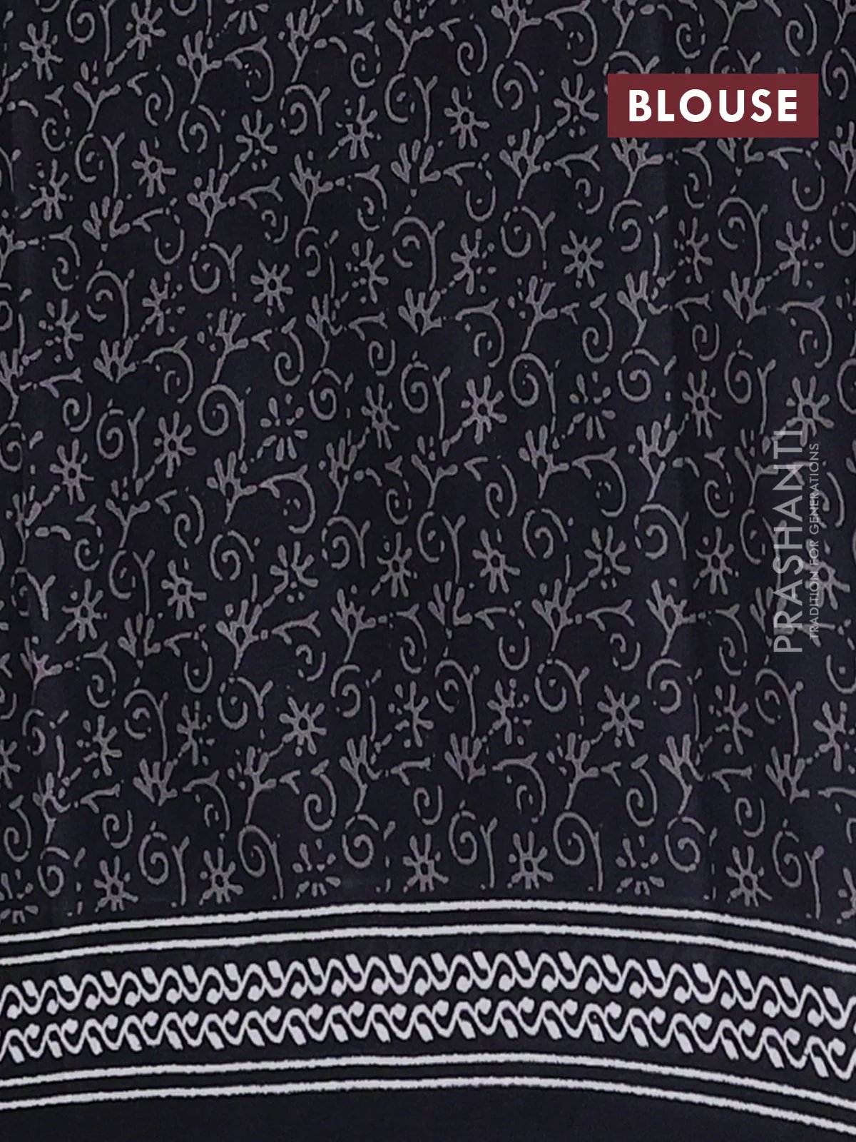 Jaipur cotton saree black with allover dabu prints and printed border - Image 4