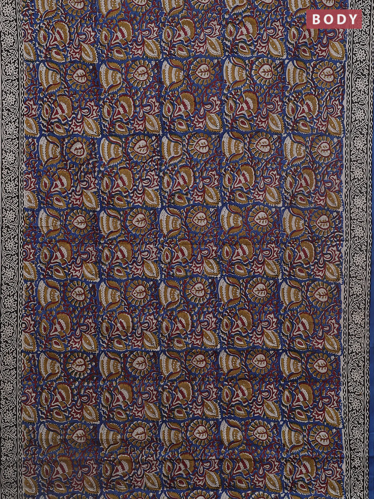 Jaipur cotton saree blue and black with allover kalamkari prints and printed border - Image 2