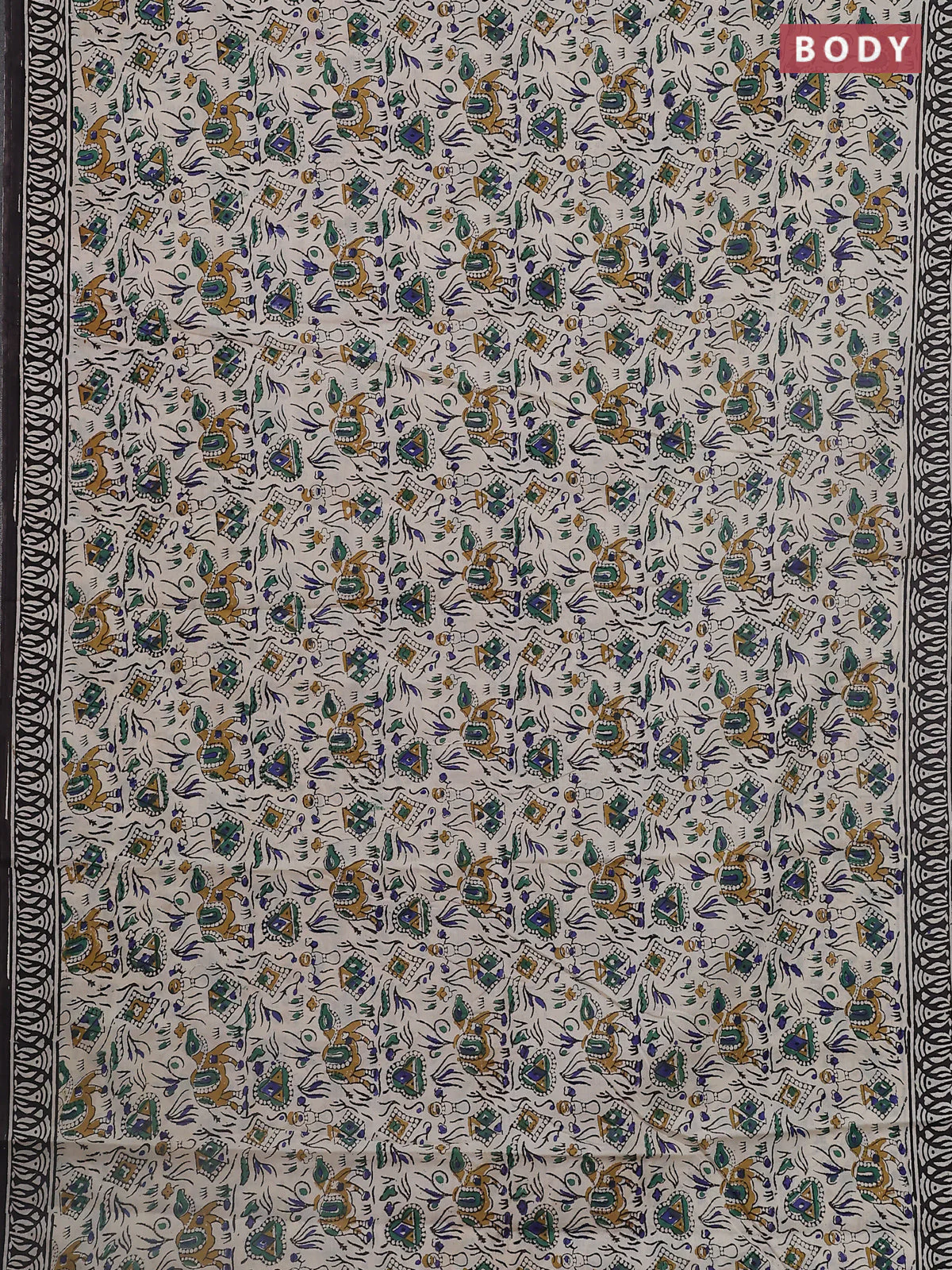 Jaipur cotton saree cream and black with allover prints and printed border - Image 2