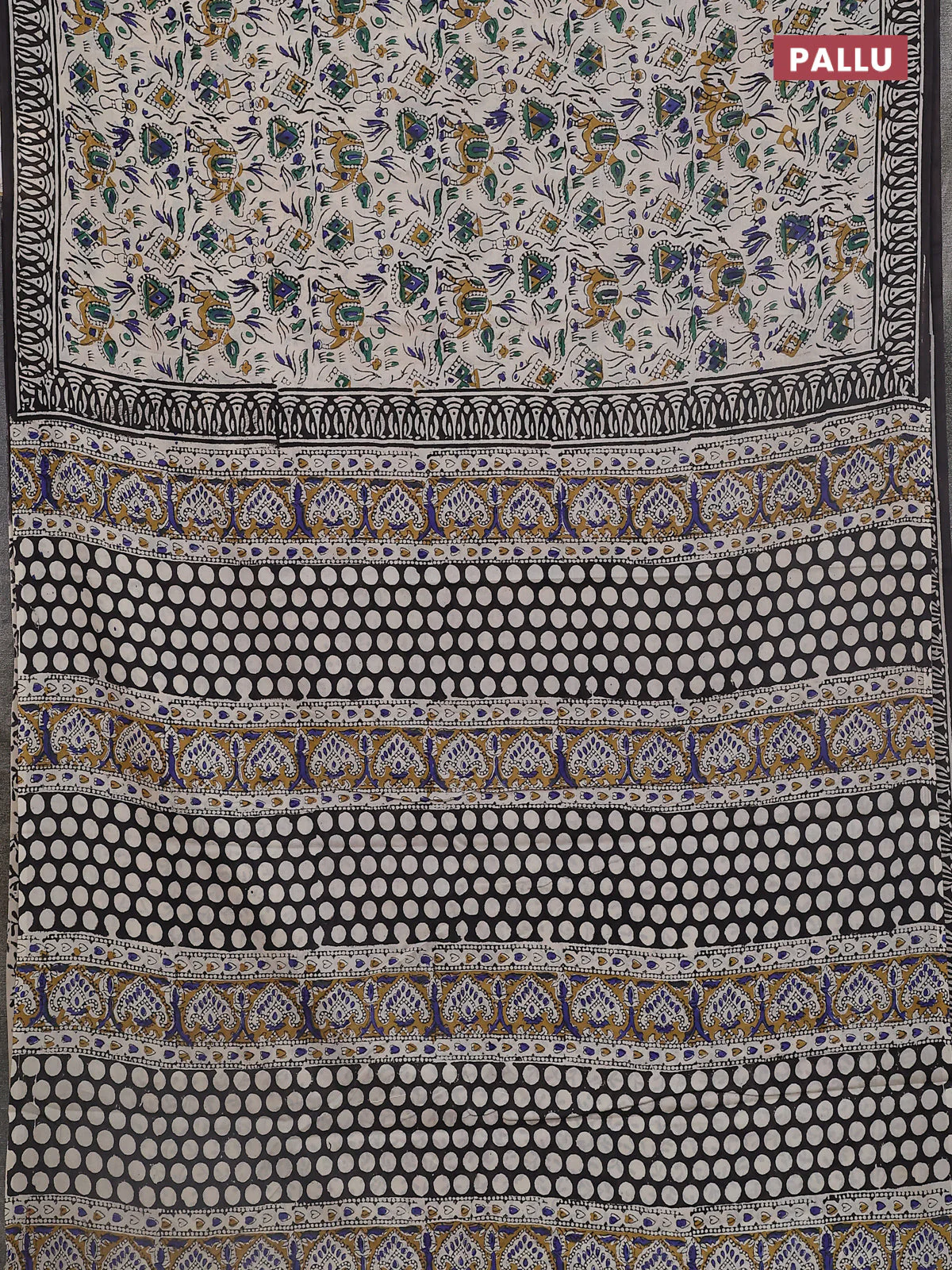 Jaipur cotton saree cream and black with allover prints and printed border - Image 3