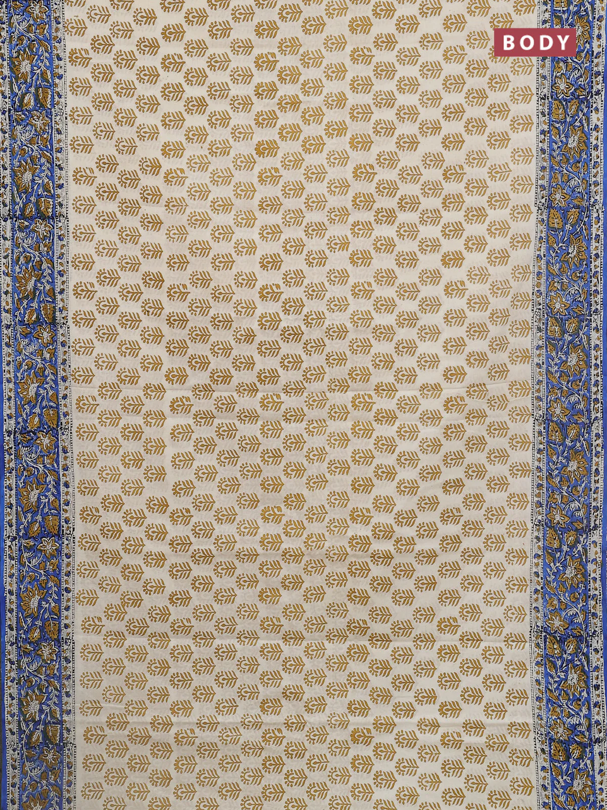 Jaipur cotton saree cream and blue with allover butta prints and printed border - Image 2