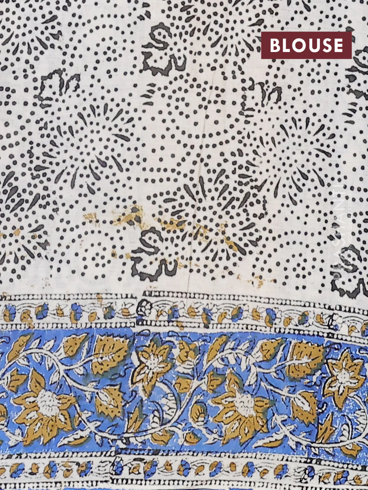 Jaipur cotton saree cream and blue with allover butta prints and printed border - Image 4