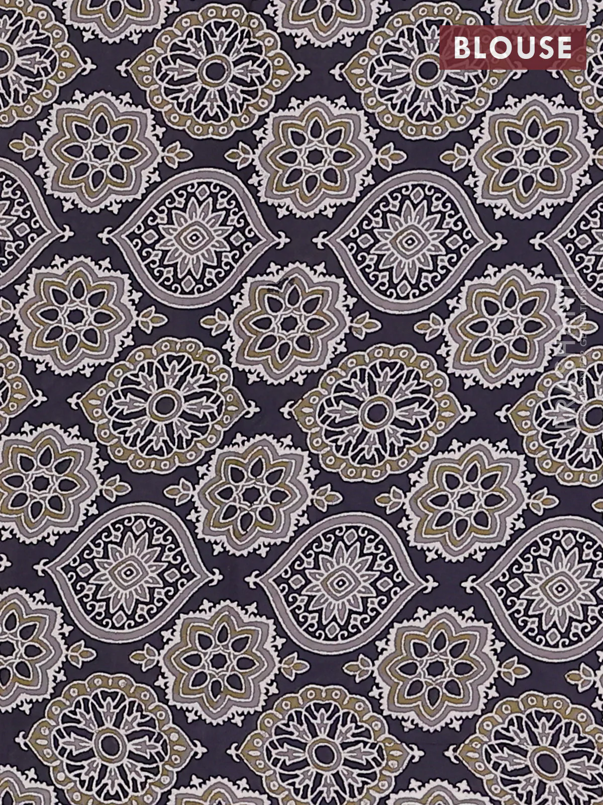 Jaipur cotton saree dark mustard and black with allover prints and printed border - Image 4