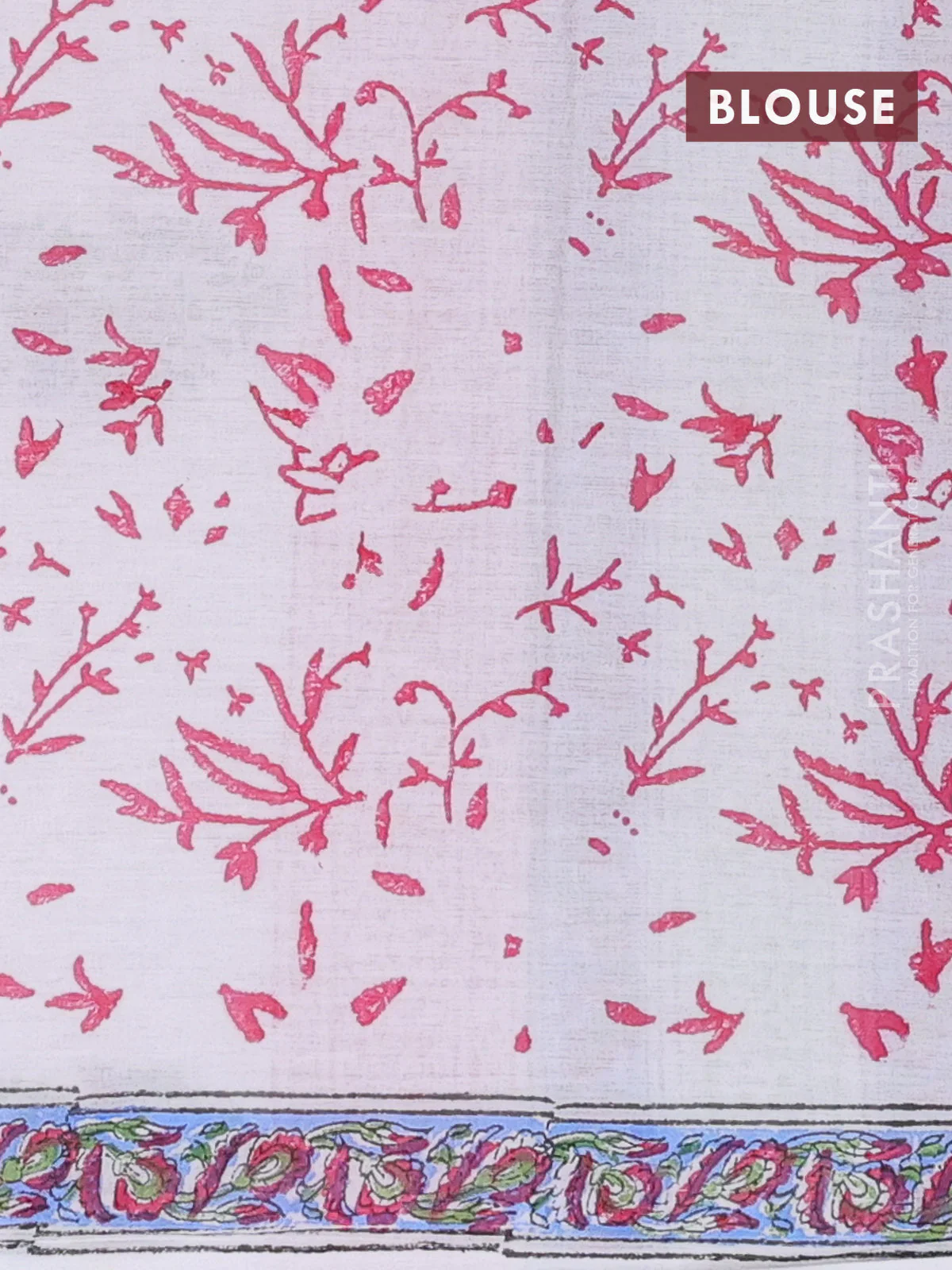Jaipur cotton saree light blue and off white with allover floral prints and printed border - Image 4
