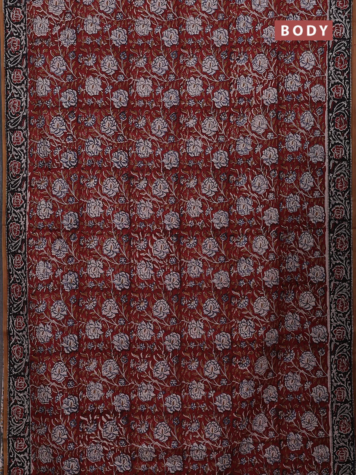 Jaipur cotton saree maroon and black with allover kalamkari prints and printed border - Image 2