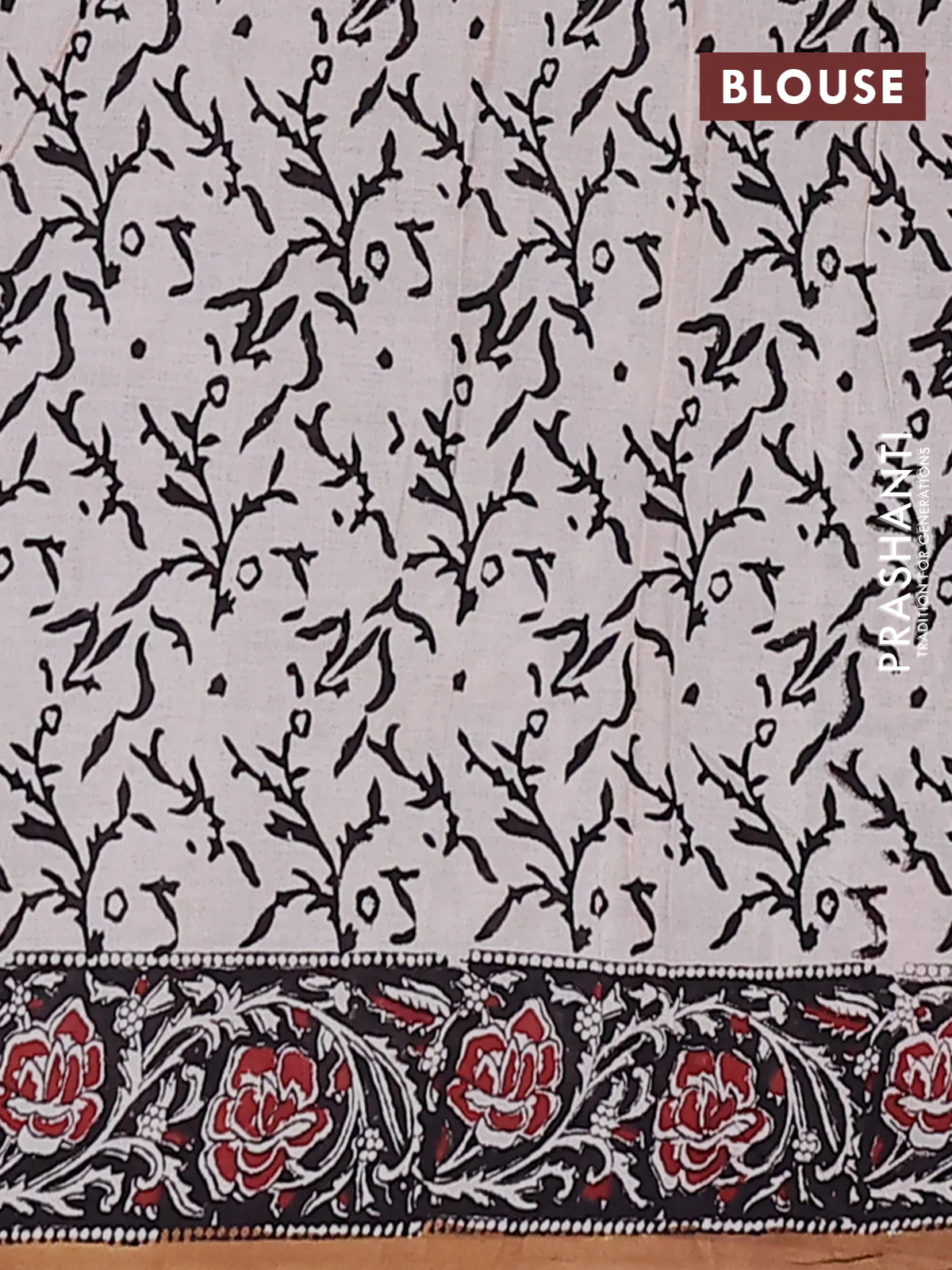 Jaipur cotton saree maroon and black with allover kalamkari prints and printed border - Image 4