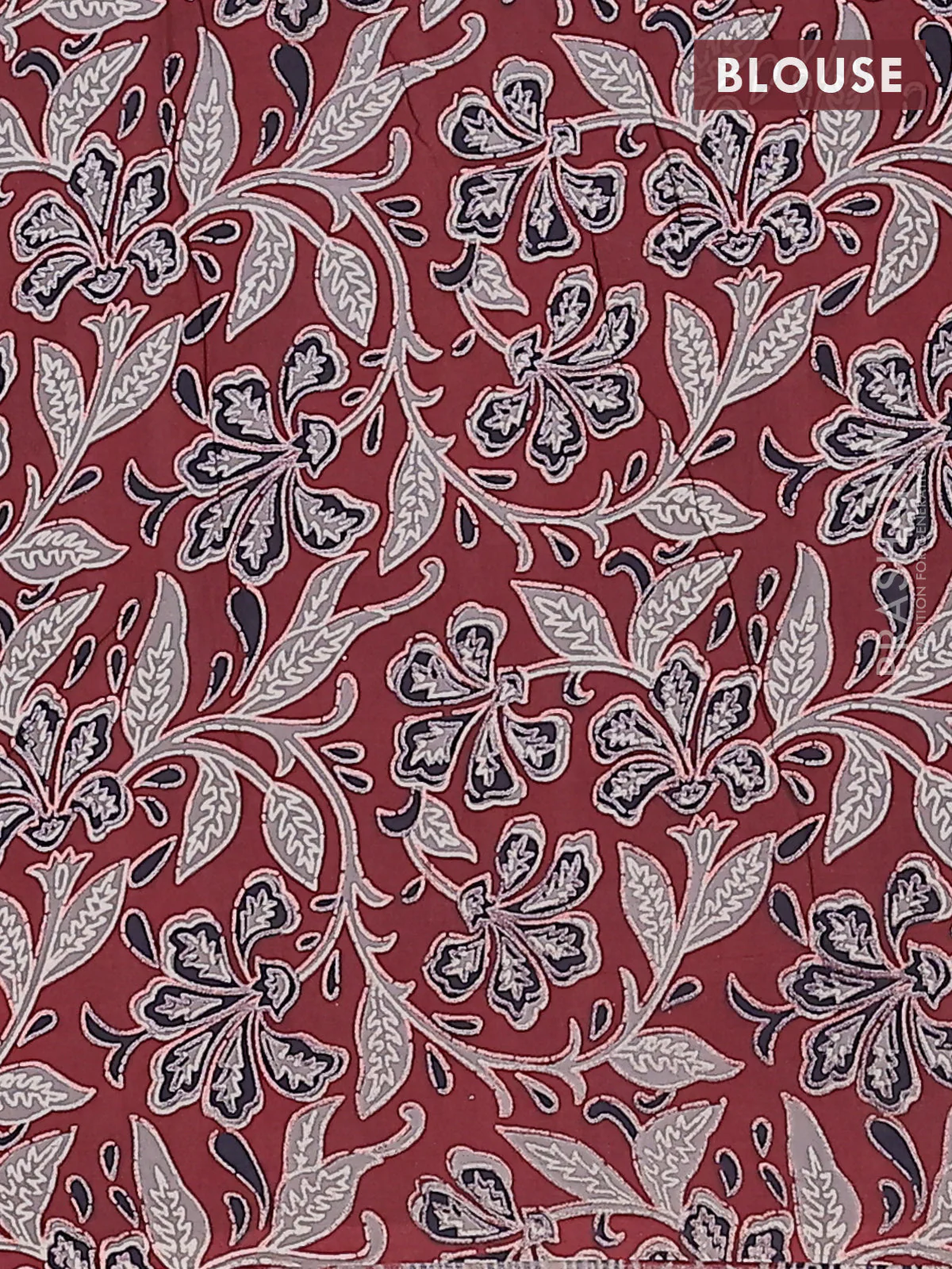 Jaipur cotton saree maroon and black with allover prints and printed border - Image 4