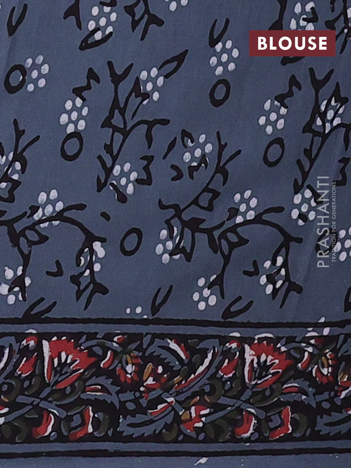 Jaipur cotton saree maroon and grey with allover kalamkari prints and printed border - Image 4