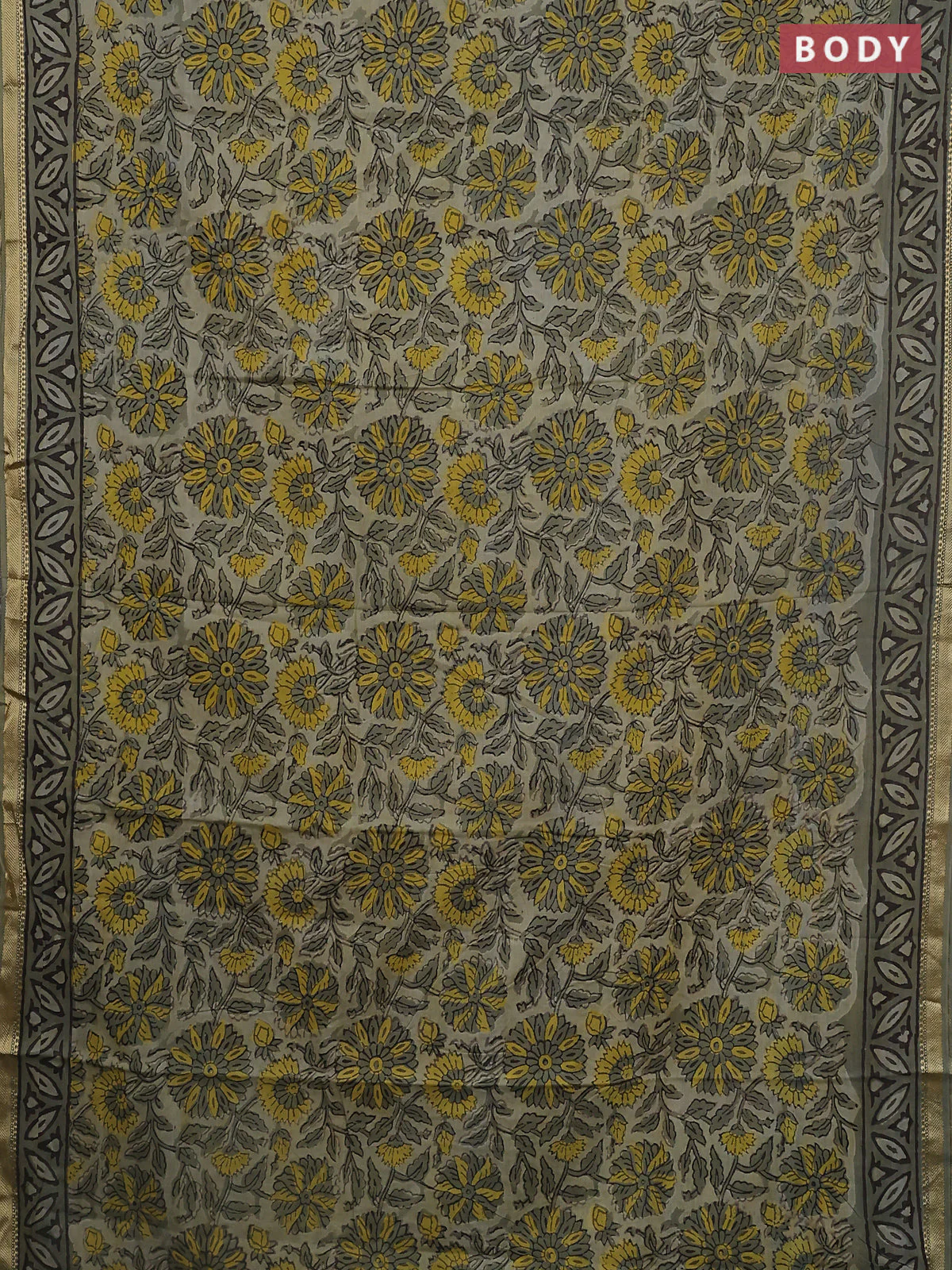 Jaipur cotton saree pastel green with allover ajrakh prints and thread woven border - Image 2