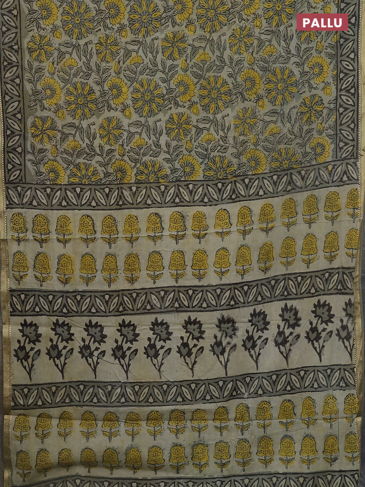 Jaipur cotton saree pastel green with allover ajrakh prints and thread woven border - Image 3