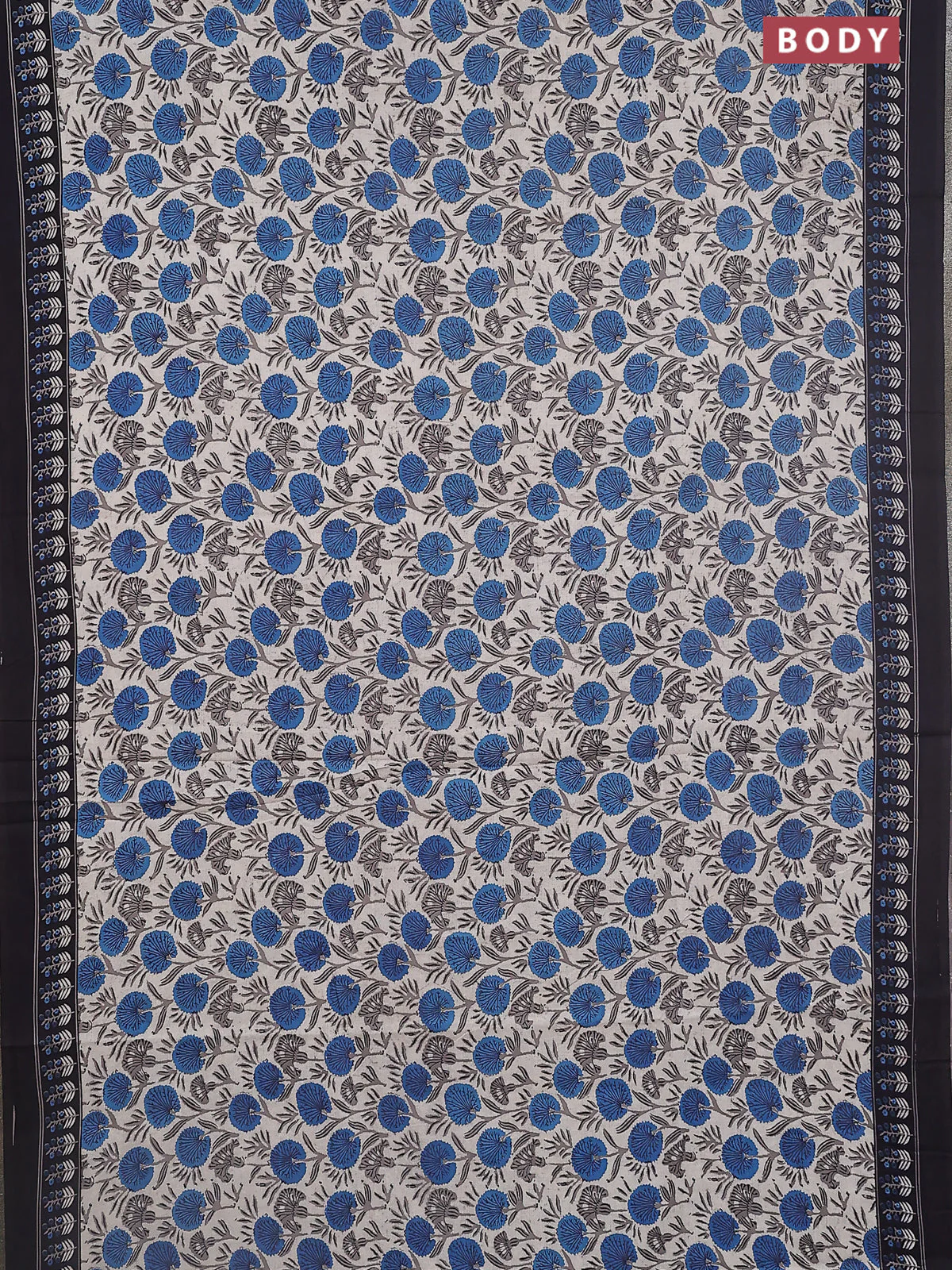 Jaipur cotton saree peacock blue and black with allover prints and printed border - Image 2