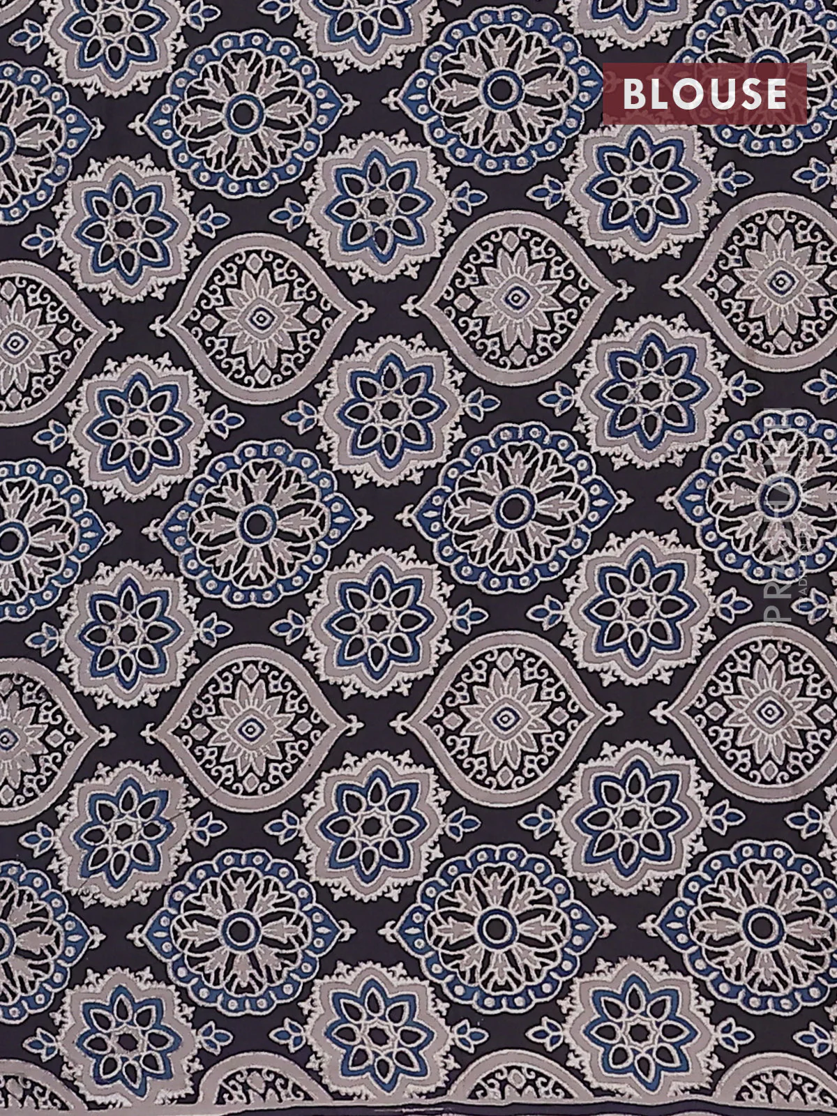 Jaipur cotton saree peacock blue and black with allover prints and printed border - Image 4