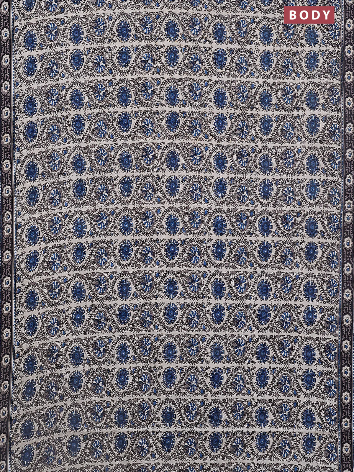 Jaipur cotton saree peacock blue and black with allover prints and printed border - Image 2