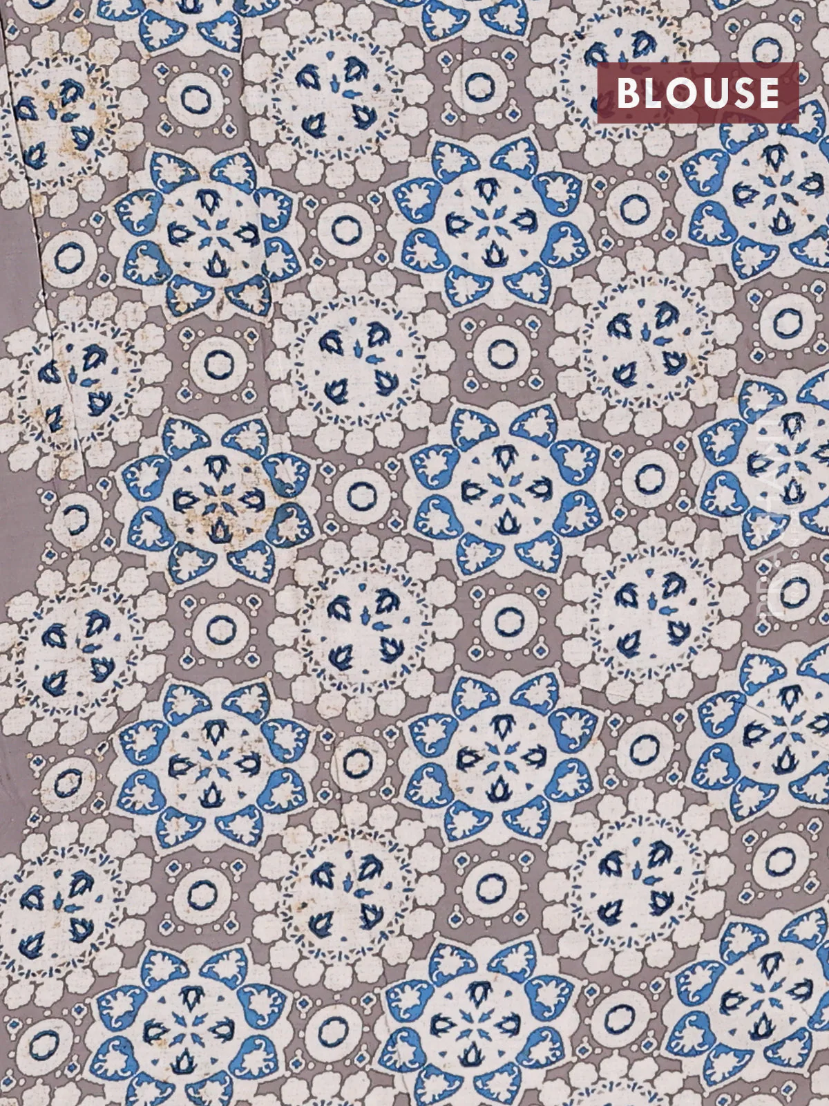 Jaipur cotton saree peacock blue and black with allover prints and printed border - Image 4