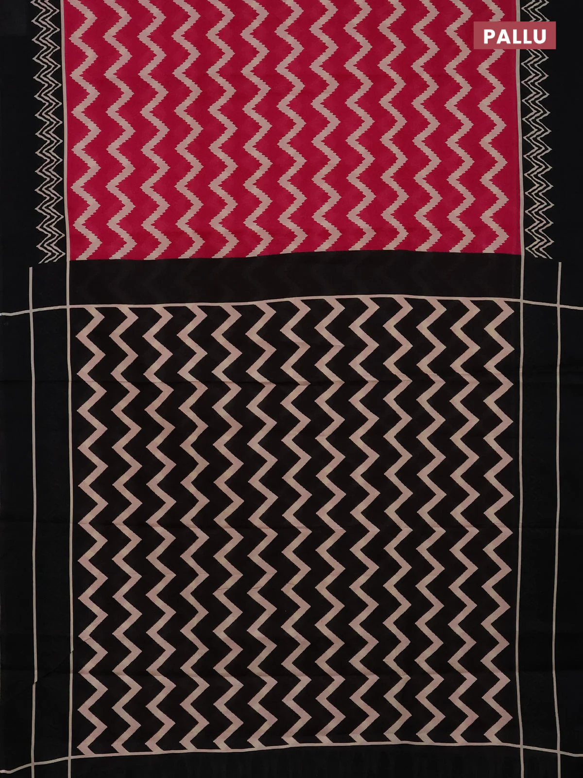 Jaipur cotton saree pink and black with allover zig zag prints and printed border - Image 3