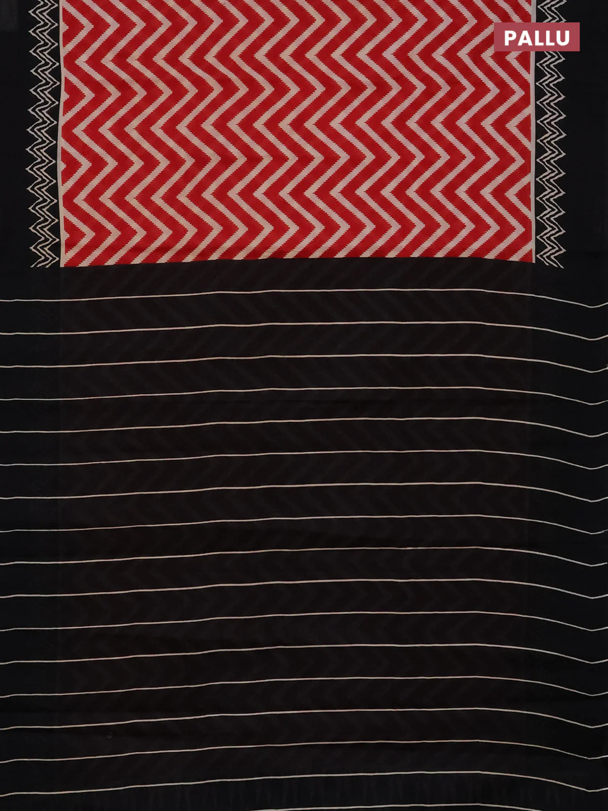 Jaipur cotton saree red and black with allover zig zag prints and printed border - Image 3