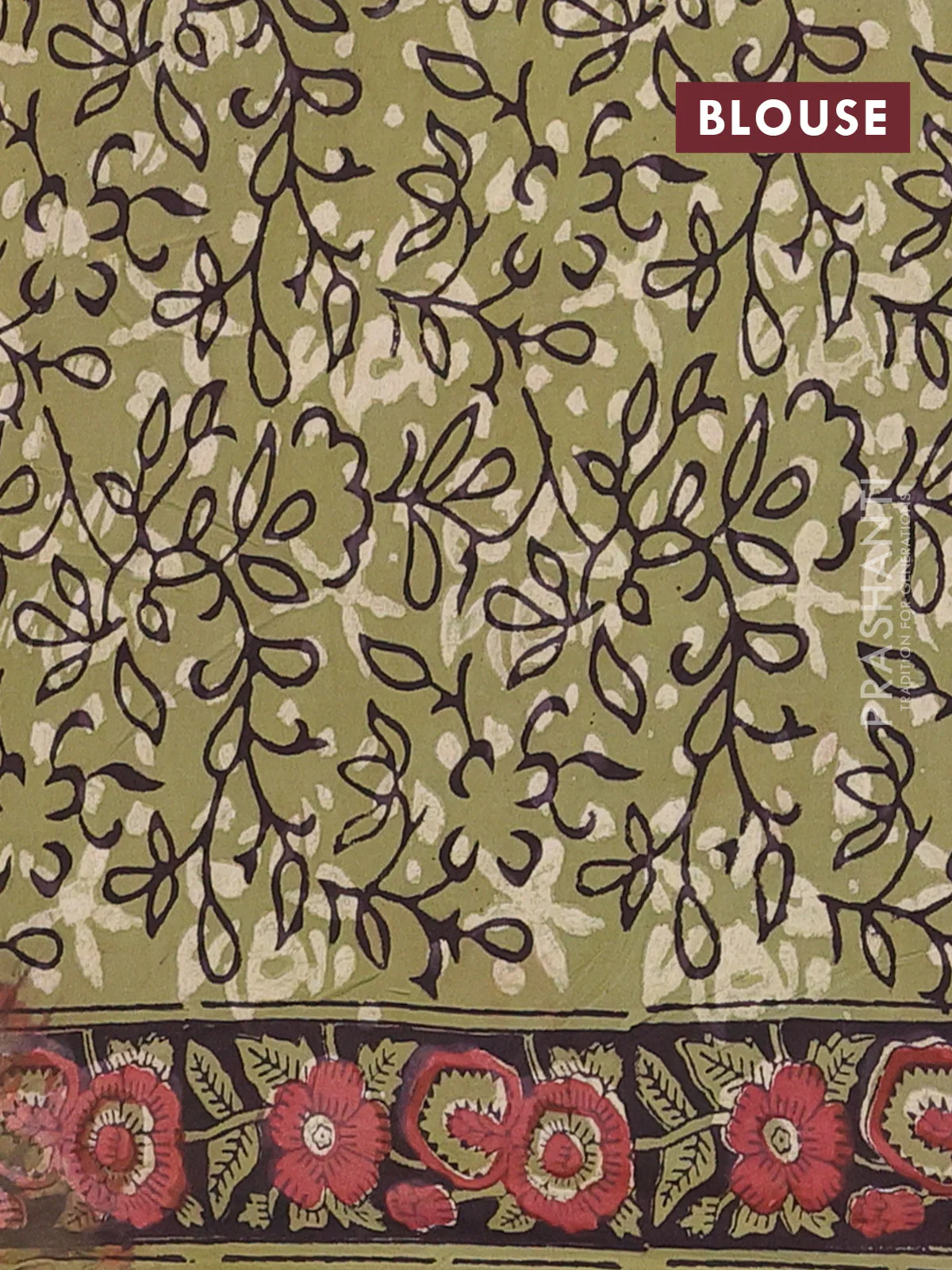 Jaipur cotton saree rust shade and green with allover kalamkari prints and printed border - Image 4