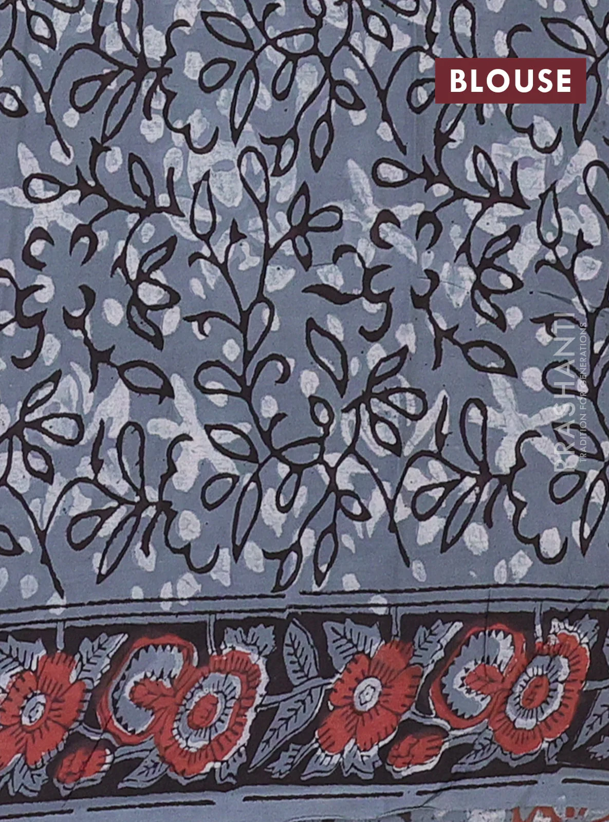 Jaipur cotton saree rust shade and grey with allover kalamkari prints and printed border - Image 4