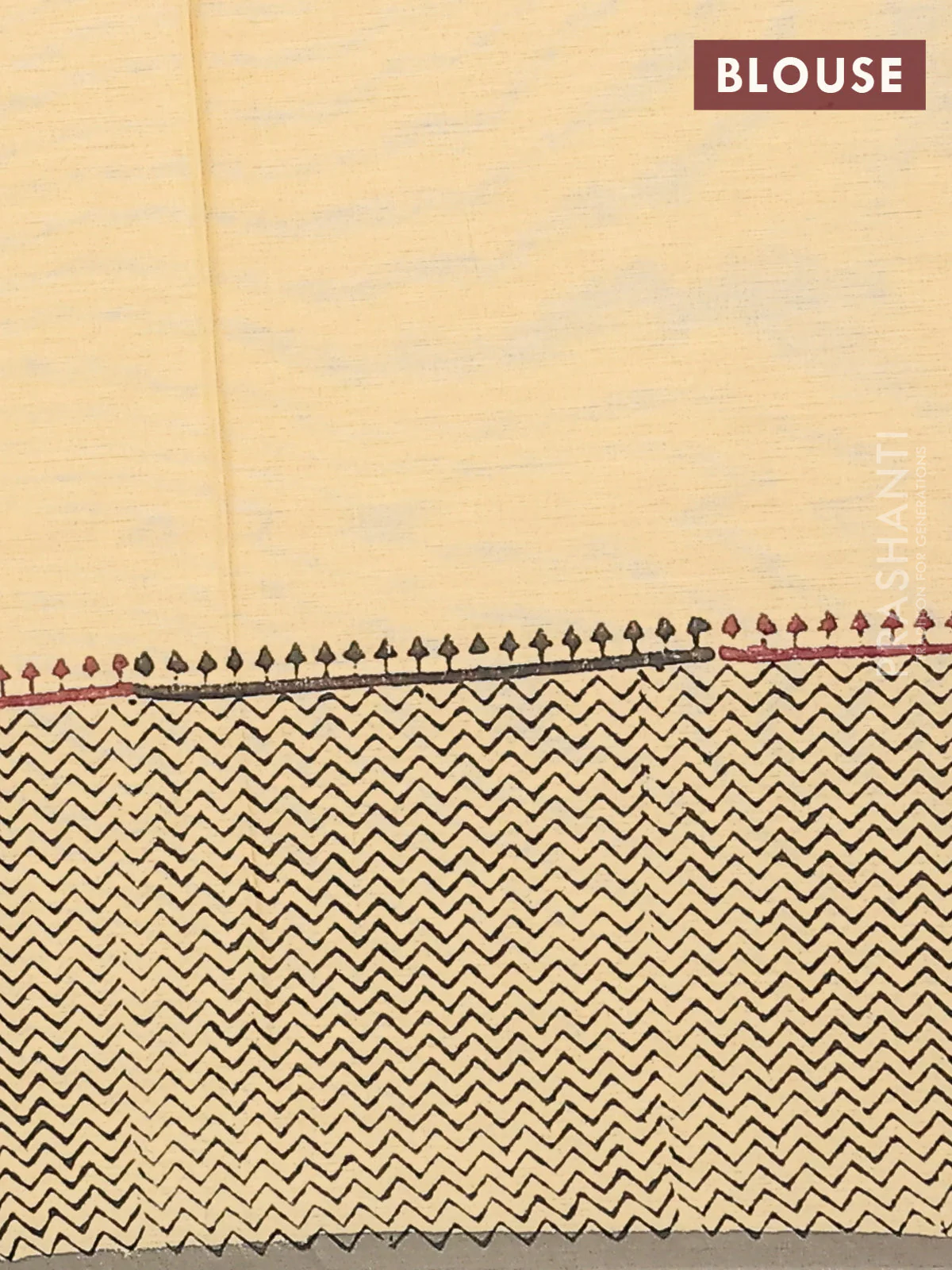 Jaipur cotton saree sandal and grey with allover butta prints and zig zag printed border - Image 4