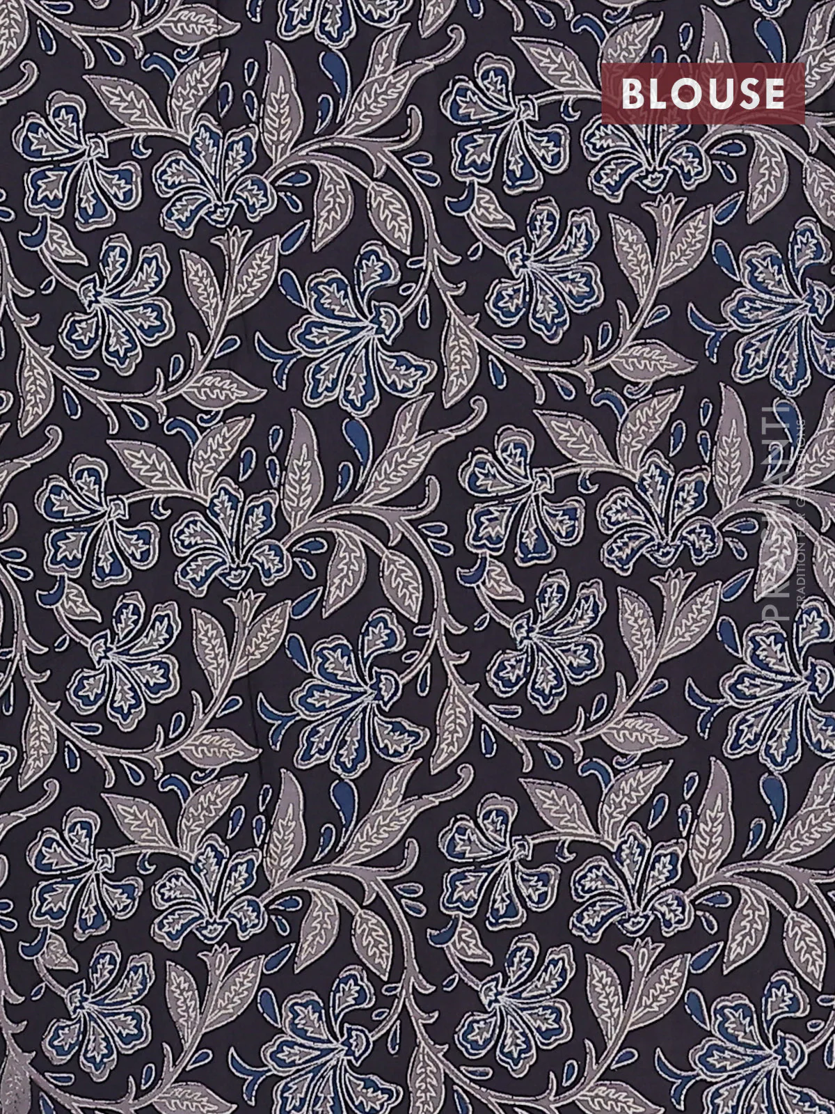 Jaipur cotton saree teal blue and black with allover prints and printed border - Image 4