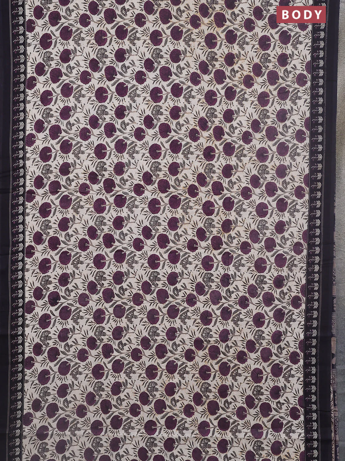 Jaipur cotton saree wine shade and black with allover prints and printed border - Image 2