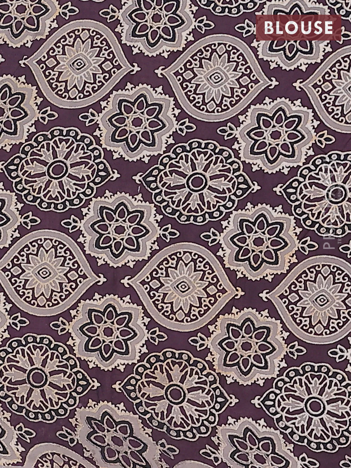 Jaipur cotton saree wine shade and black with allover prints and printed border - Image 4