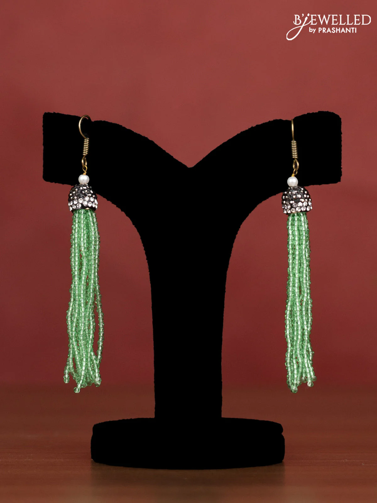 Jaipur crystal beaded green necklace with crystal balls and with earrings - Image 2
