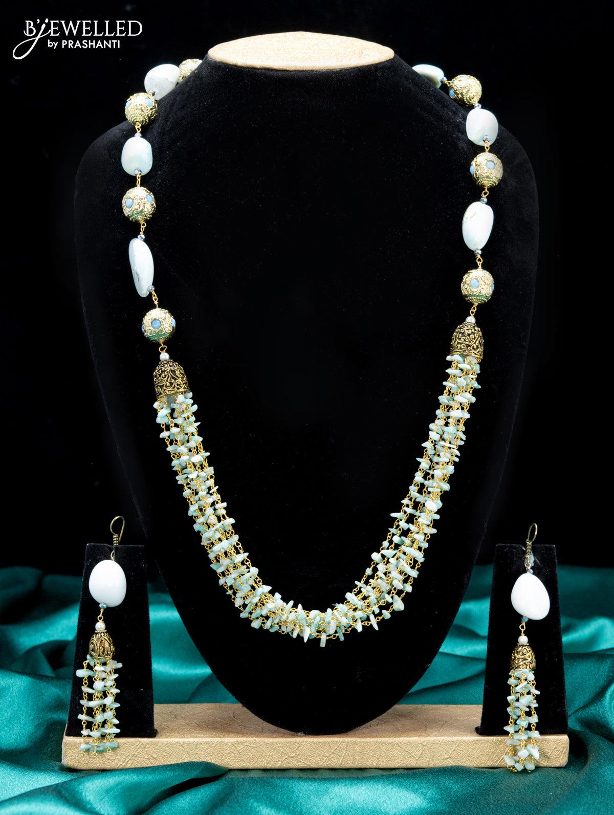 Jaipur crystal beaded light blue necklace with light blue stones pendant