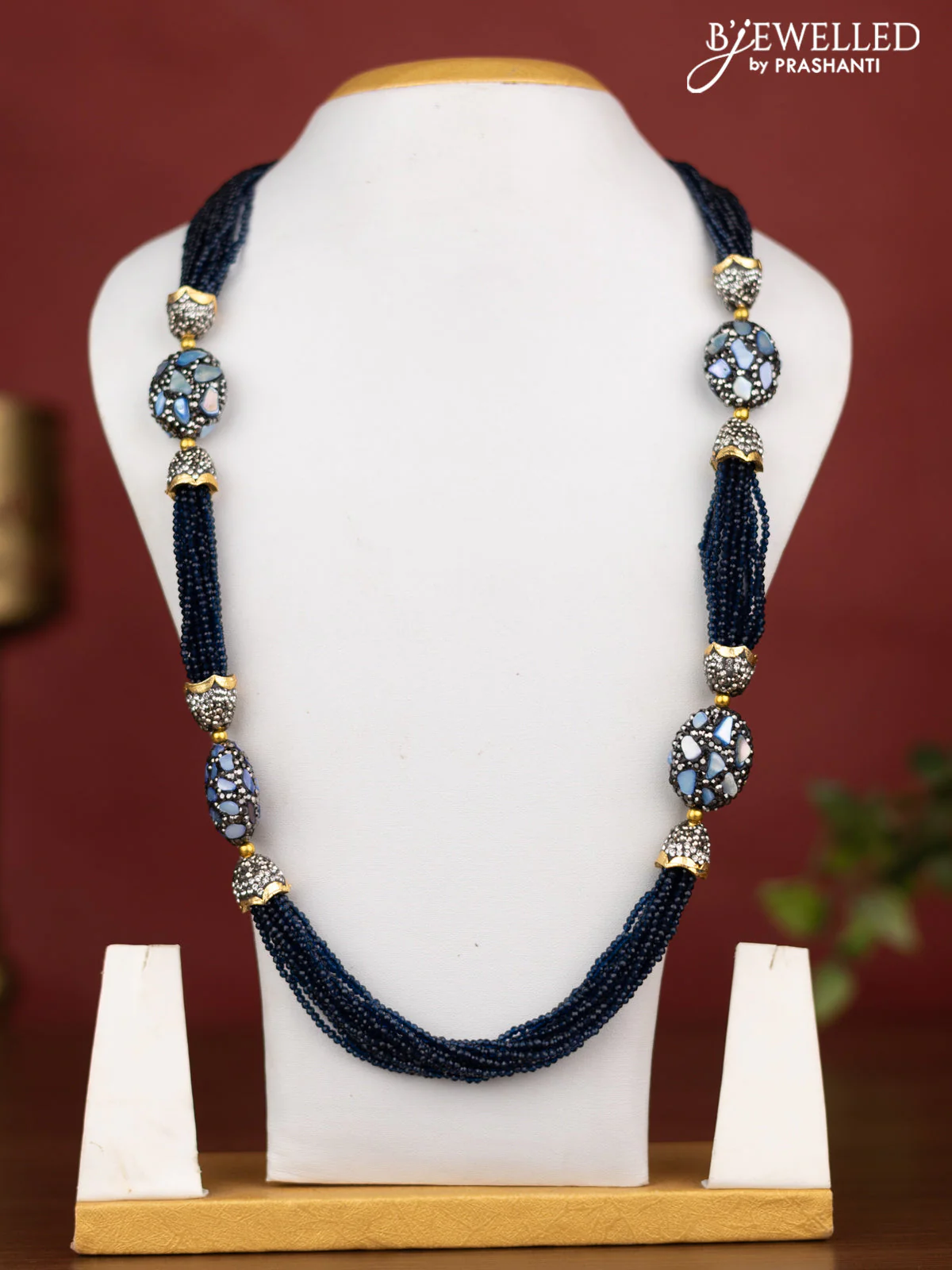 Jaipur crystal beaded multilayer with blue stone necklace without earrings