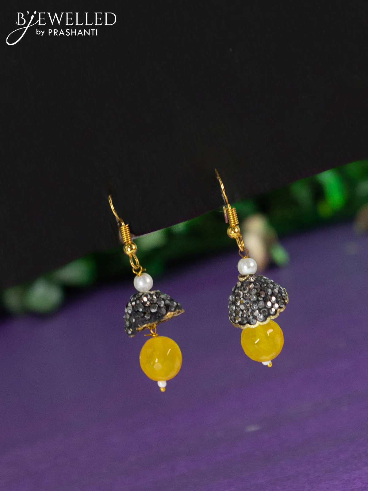 Jaipur crystal beaded multilayer yellow  haaram with cz and stones pendant - Image 2