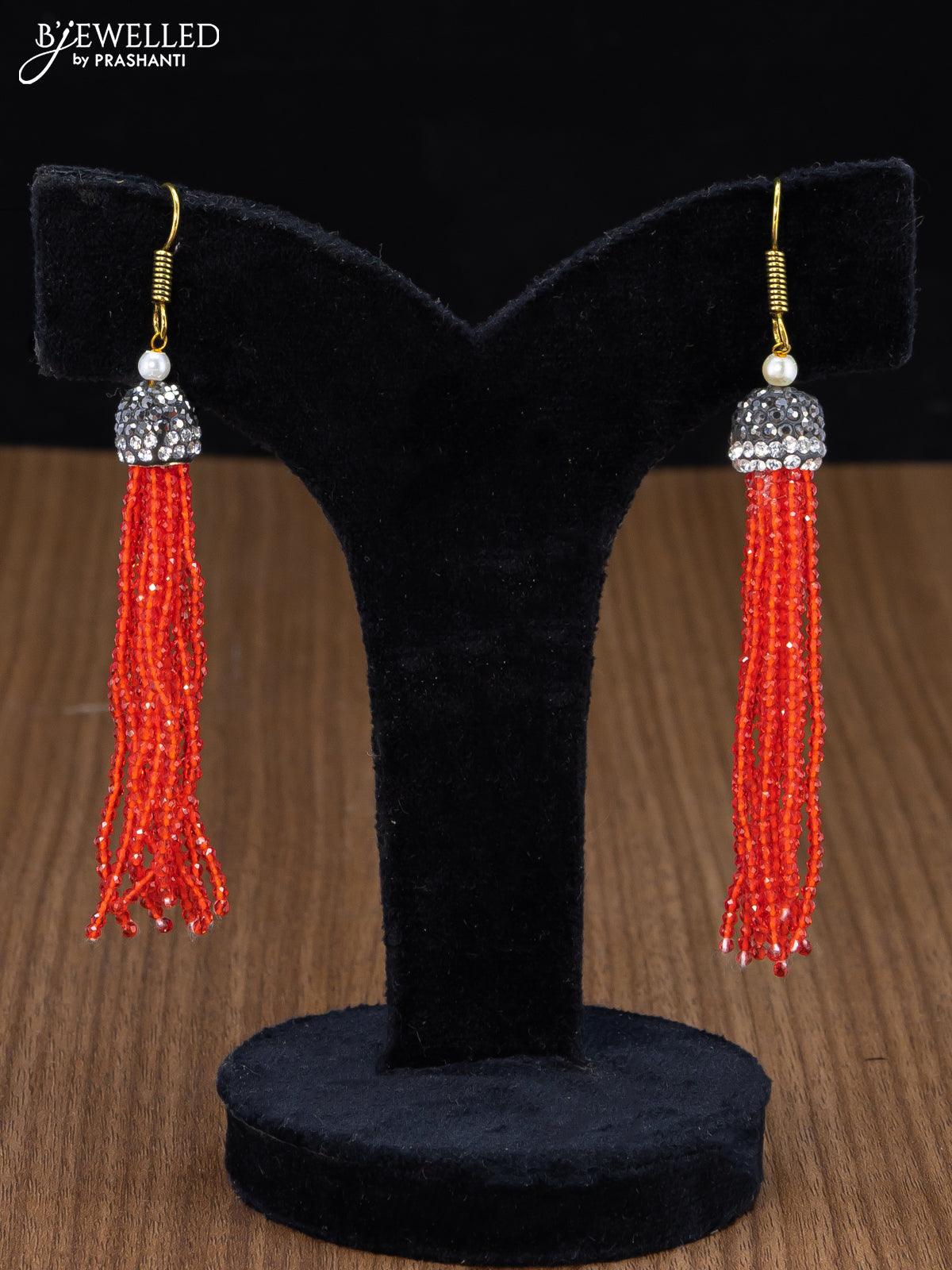 Jaipur crystal beaded red haaram with stones pendant - Image 2