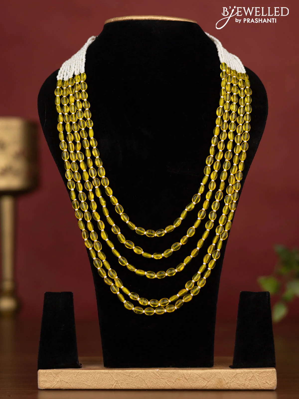 Jaipur multilayer with yellow beaded necklace without earrings