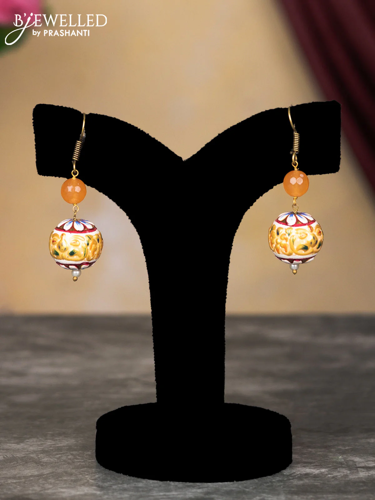 Jaipur orange beaded necklace with minakari balls - Image 2