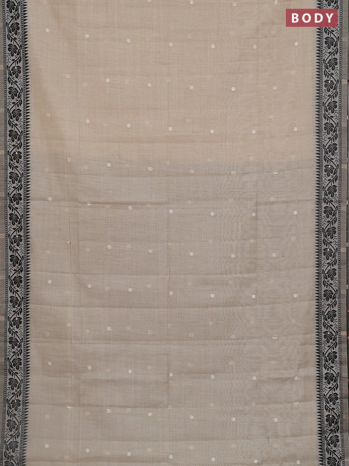 Jamdhani cotton saree beige and black with thread & zari woven buttas and thread weaving pallu - Image 2