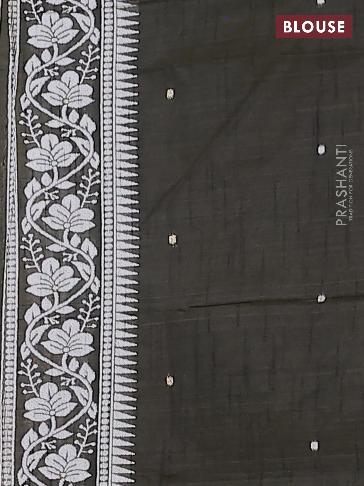 Jamdhani cotton saree beige and black with thread & zari woven buttas and thread weaving pallu - Image 4