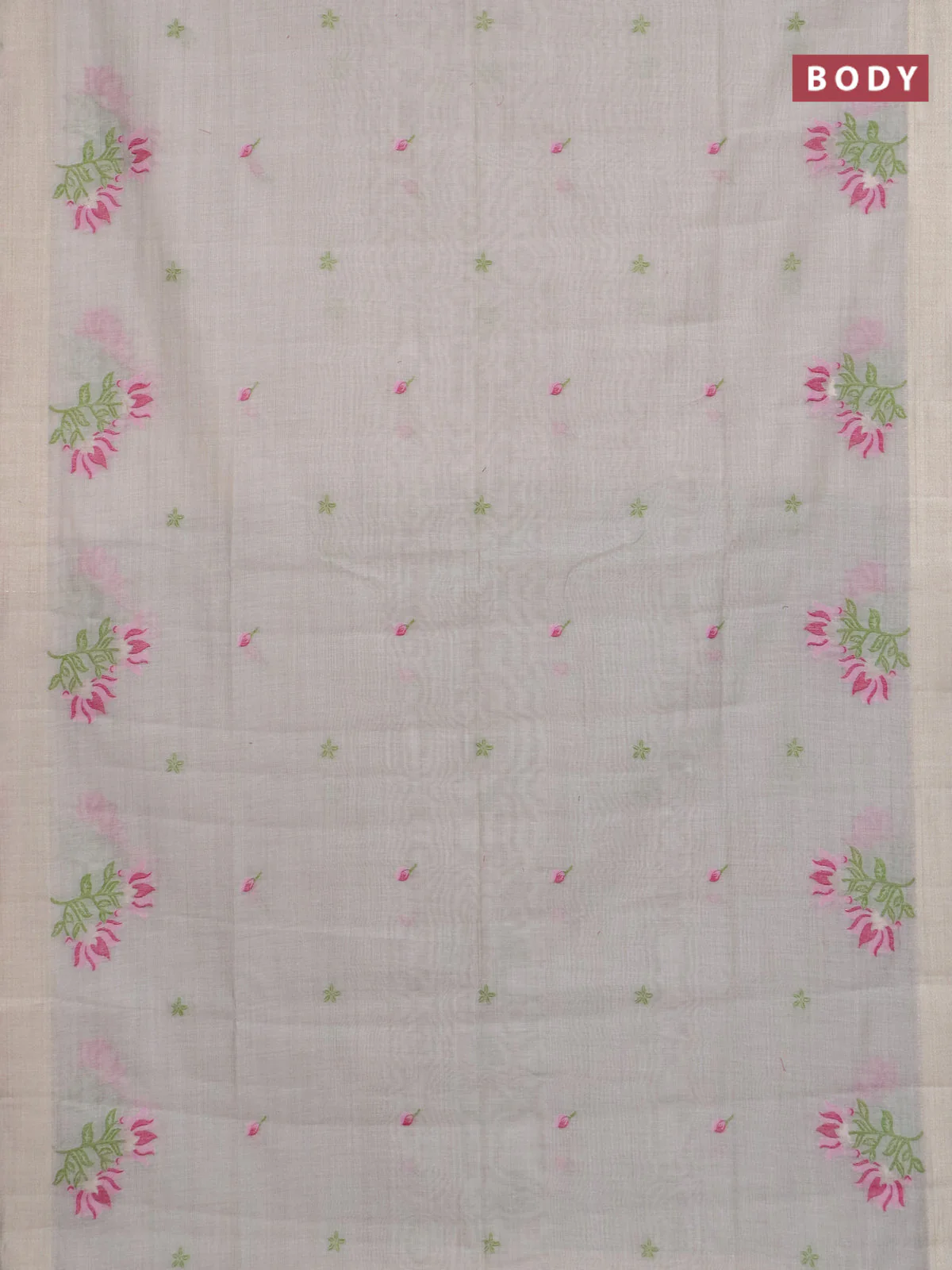 Jamdhani cotton saree beige and light green with allover thread woven buttas and jamdhani pallu - Image 2