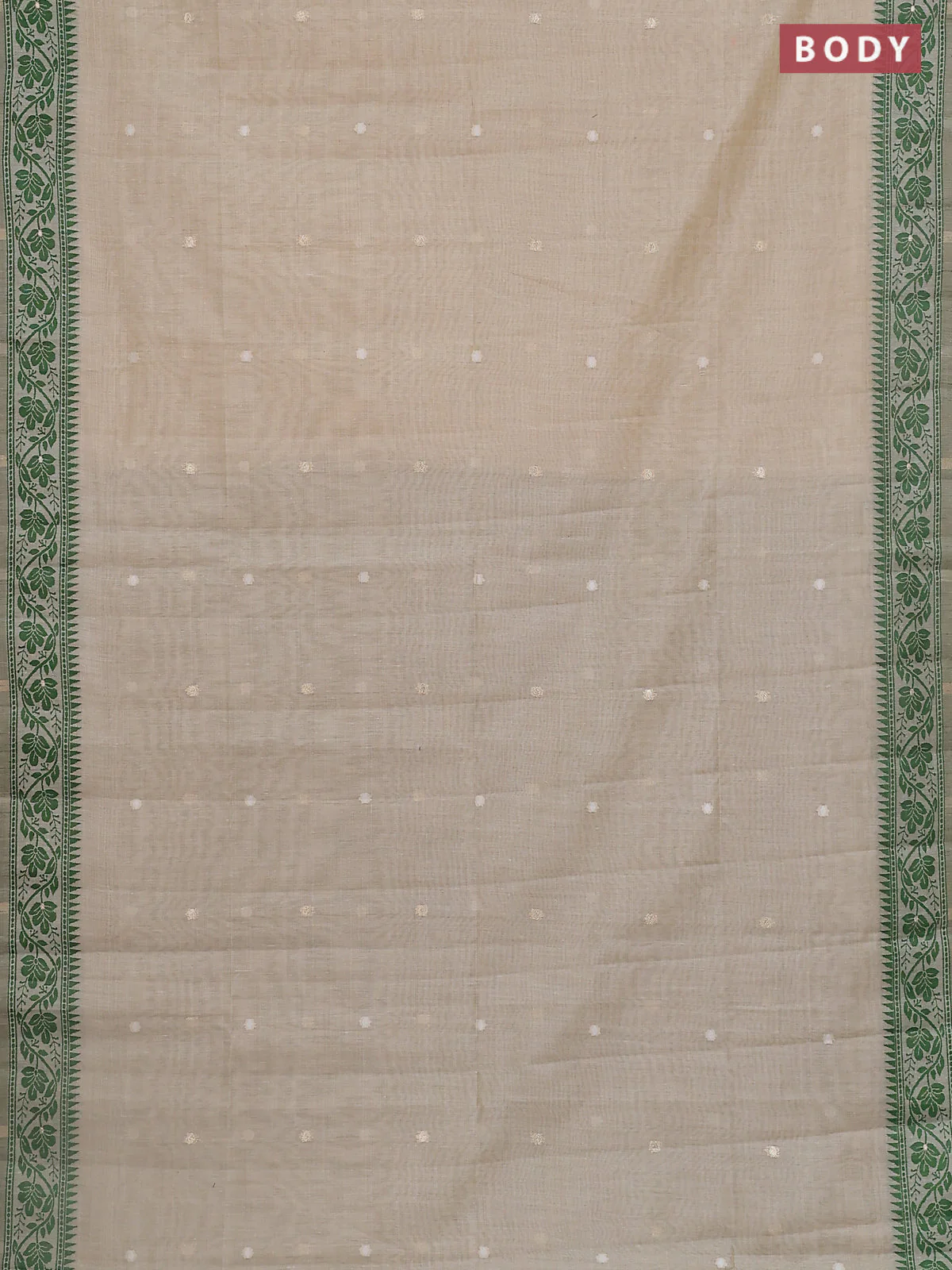 Jamdhani cotton saree beige and light green with thread & zari woven buttas and thread weaving pallu - Image 2