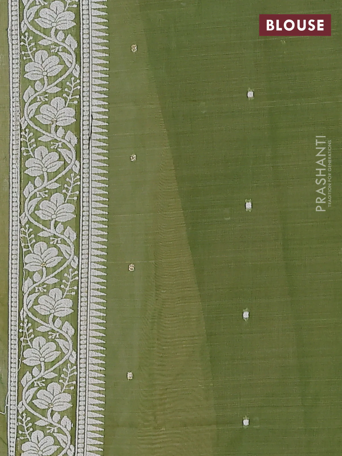 Jamdhani cotton saree beige and light green with thread & zari woven buttas and thread weaving pallu - Image 4