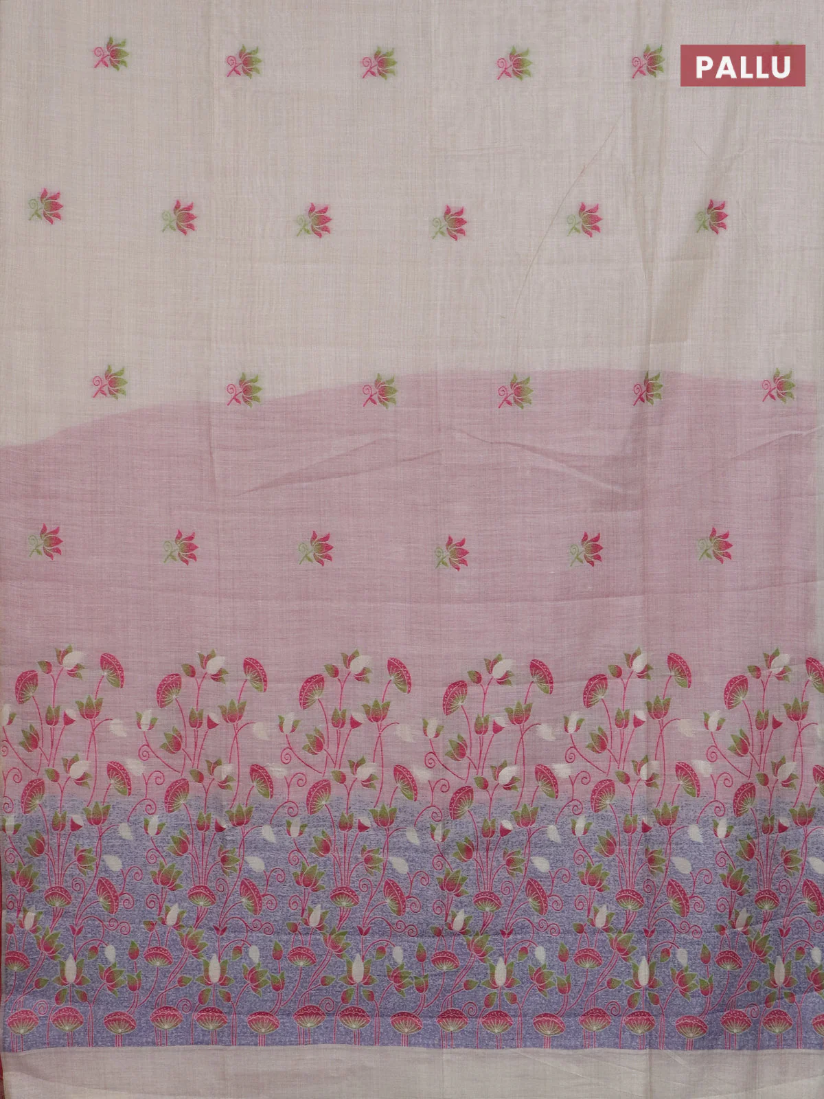 Jamdhani cotton saree beige and maroon with thread woven buttas and jamdhani pallu - Image 3