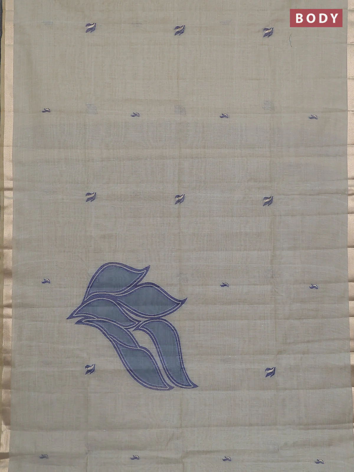 Jamdhani cotton saree beige and navy blue with thread woven buttas and thread weaving pallu - Image 2