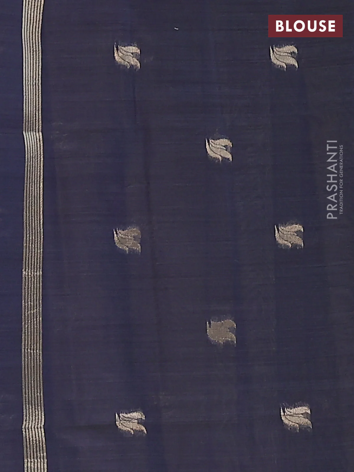 Jamdhani cotton saree beige and navy blue with thread woven buttas and thread weaving pallu - Image 4